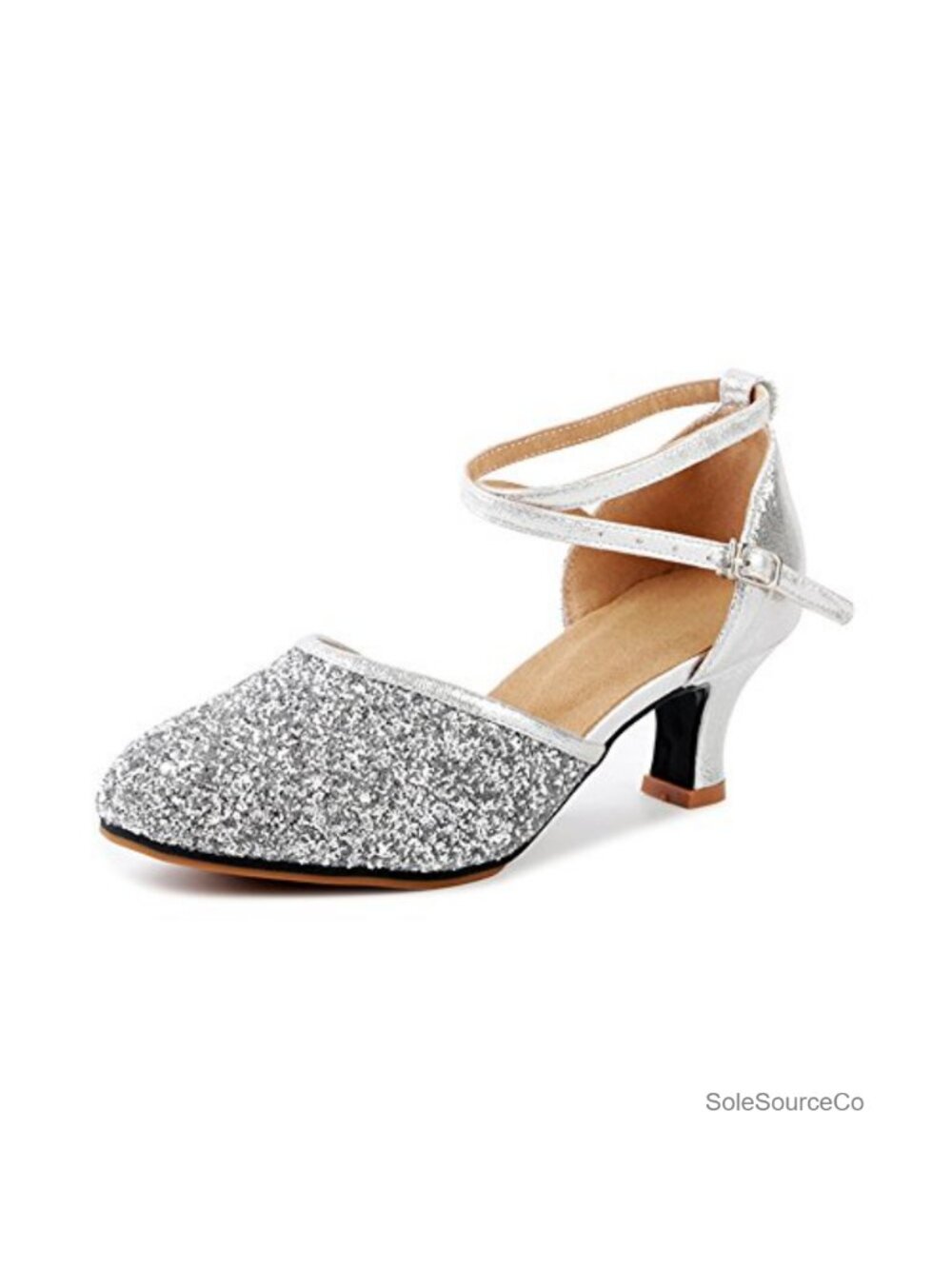 Women's Sequined Latin Dance Shoes Low Kitten Heel Salsa Tango Party Pumps